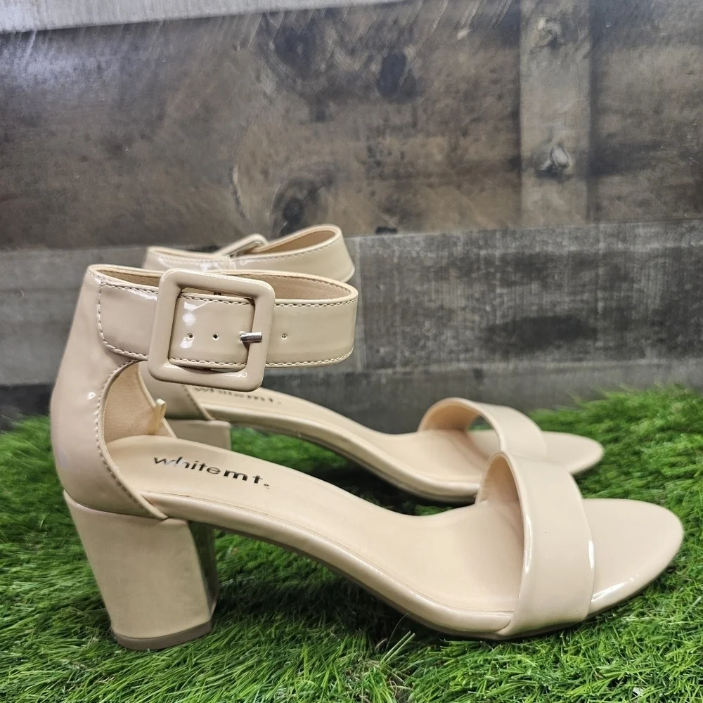 Whitemt. Patent Leather Block Heel Sandals